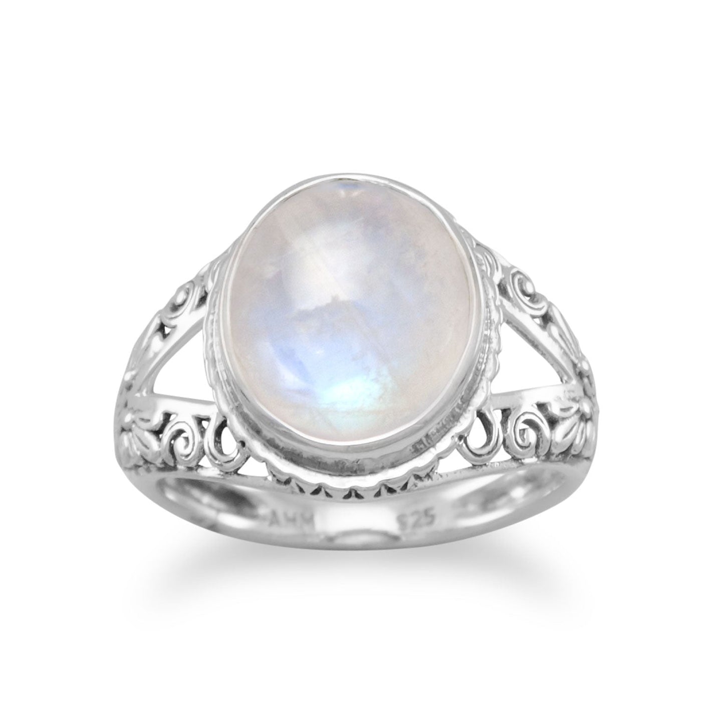 Oxidized Ornate Rainbow Moonstone Ring