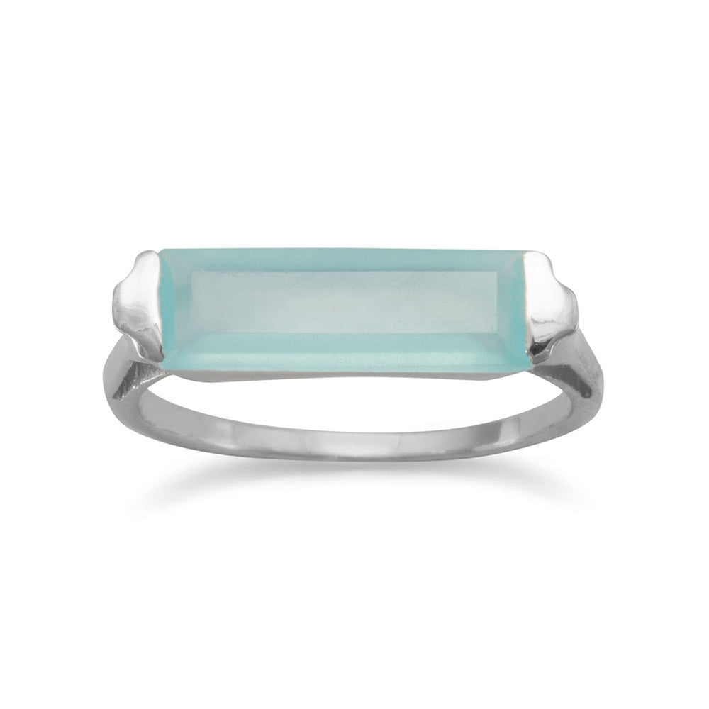 Rhodium Plated Green Chalcedony Bar Ring