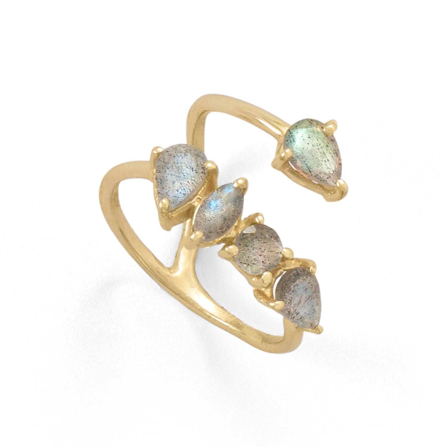 14 Karat Gold Plated Labradorite Unique Wrap Ring