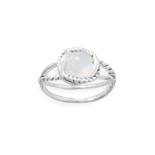 Criss Cross Band Rainbow Moonstone Ring