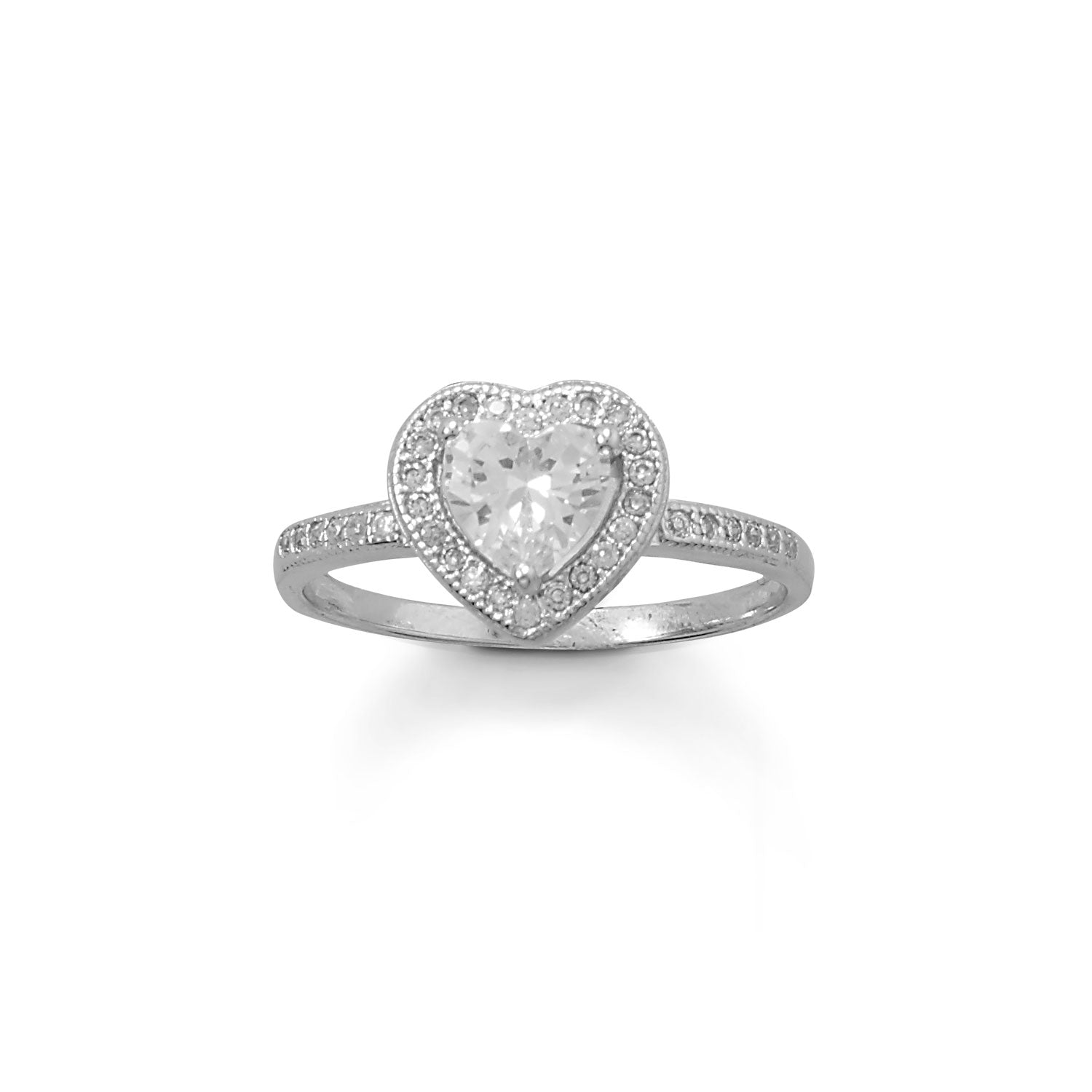 Rhodium Plated CZ Heart Ring