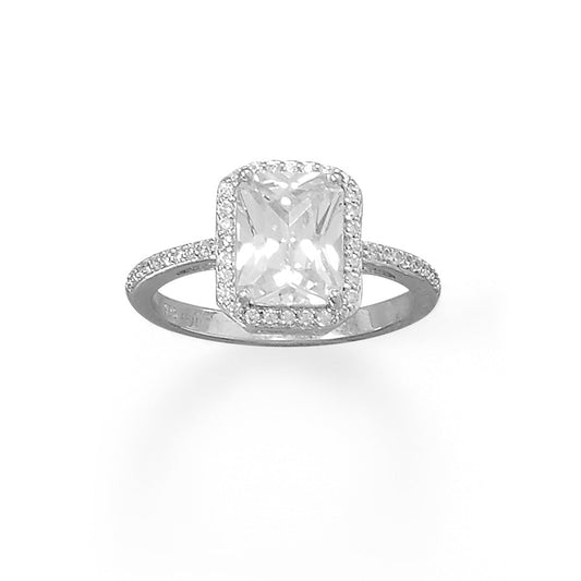 Rhodium Plated Cushion CZ Ring with CZ Edge