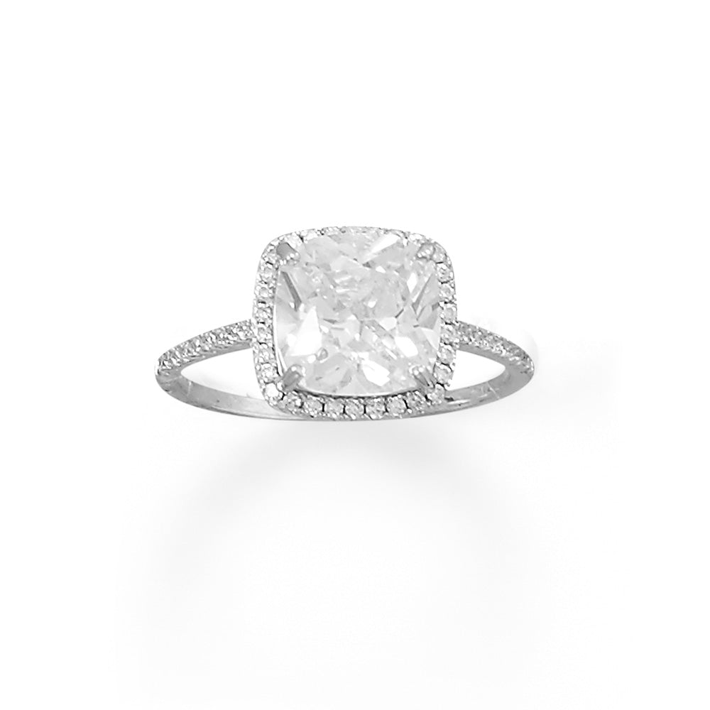 Rhodium Plated Square CZ Ring with CZ Edge