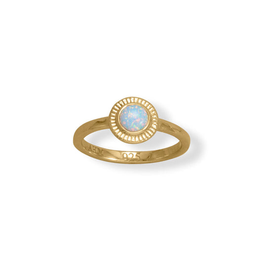 14 Karat Gold Plated Round Synthetic Opal Ring