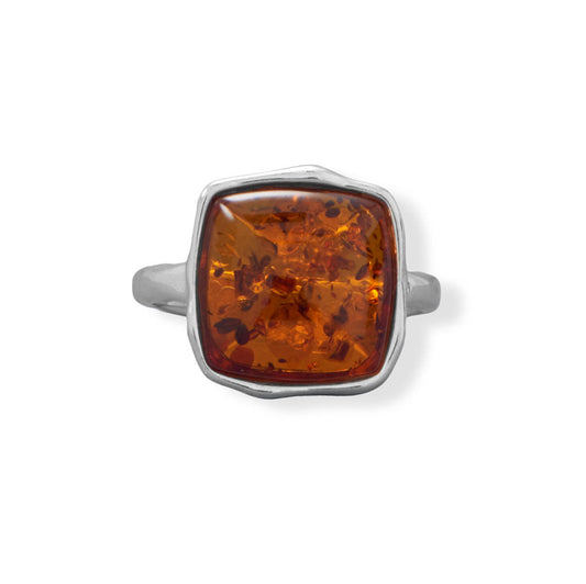 Hammered Square Baltic Amber Ring