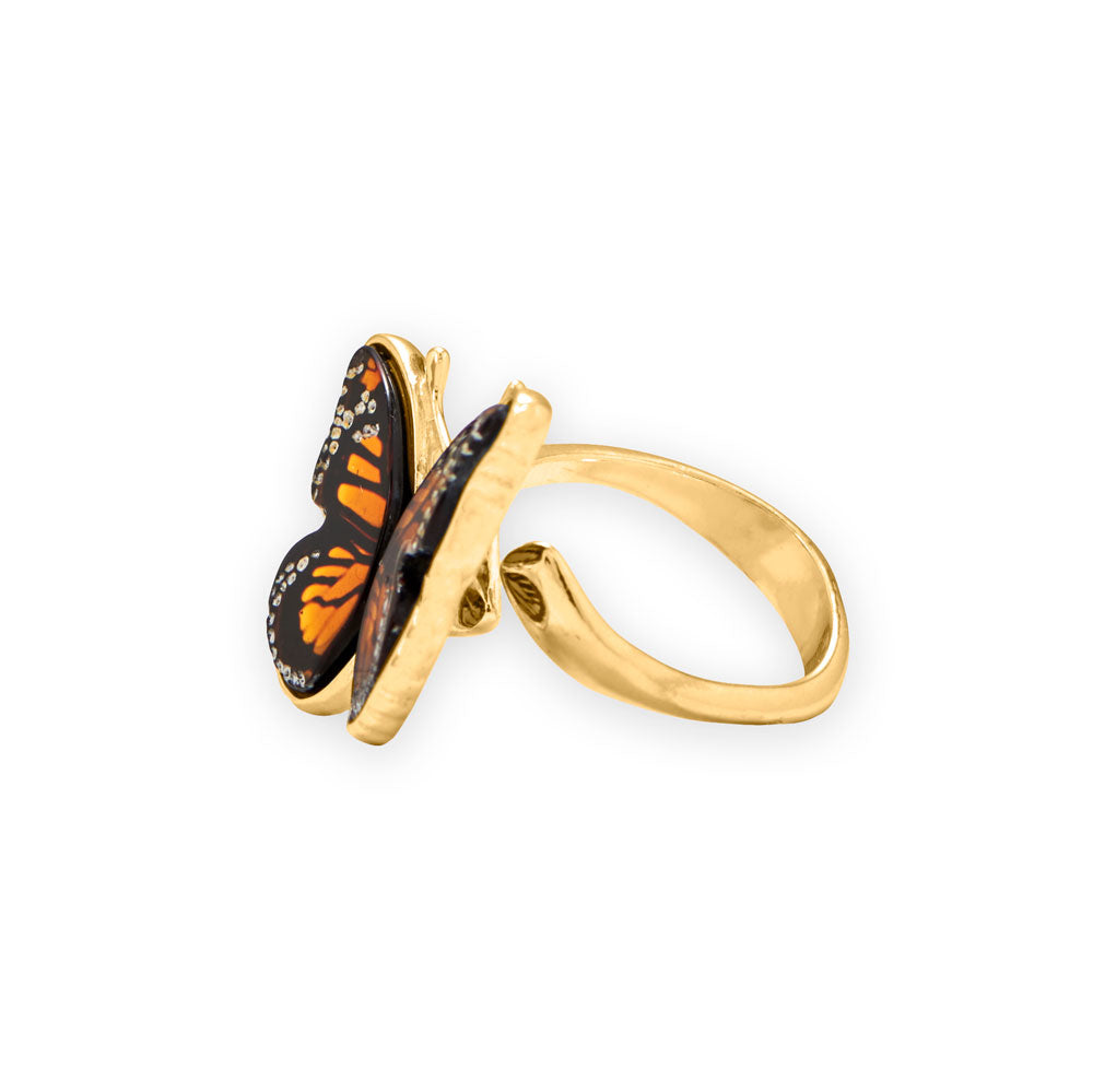 24 Karat Gold Plated Baltic Amber Monarch Butterfly Ring