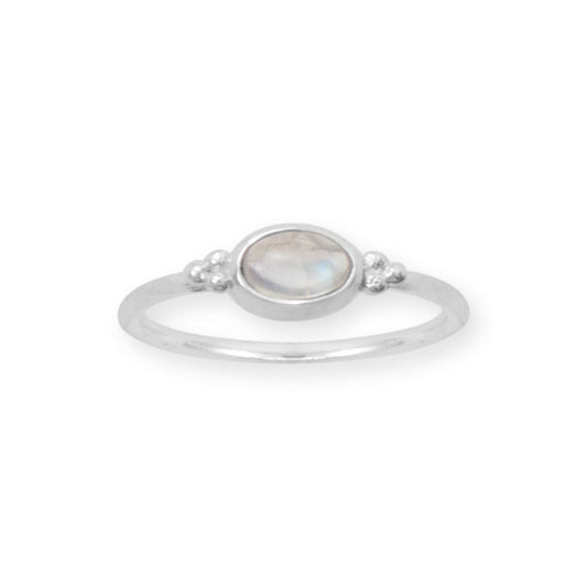 Dainty Oval Rainbow Moonstone Ring