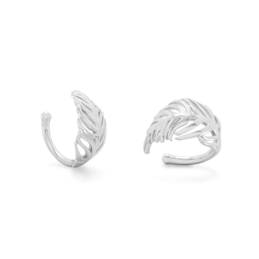 Rhodium Plated Feather Ear Cuffs