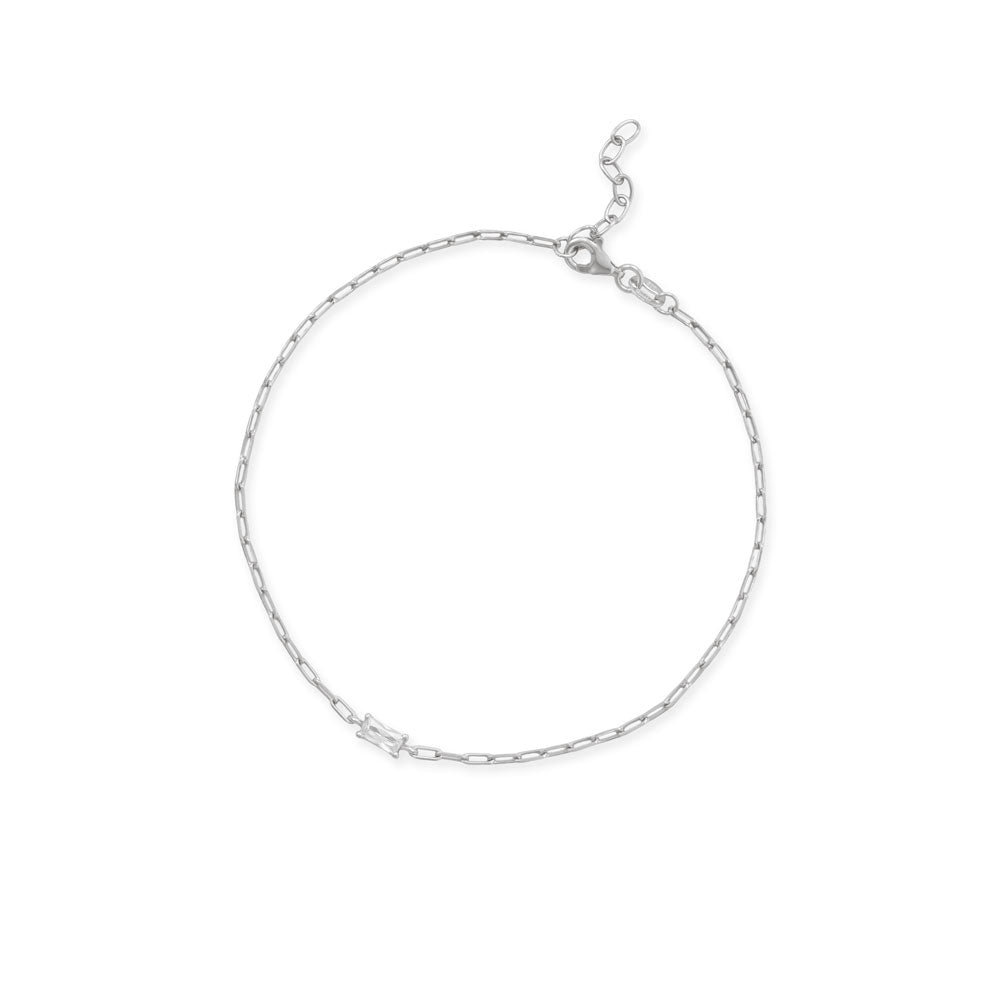 Baguette CZ Paperclip Chain Anklet