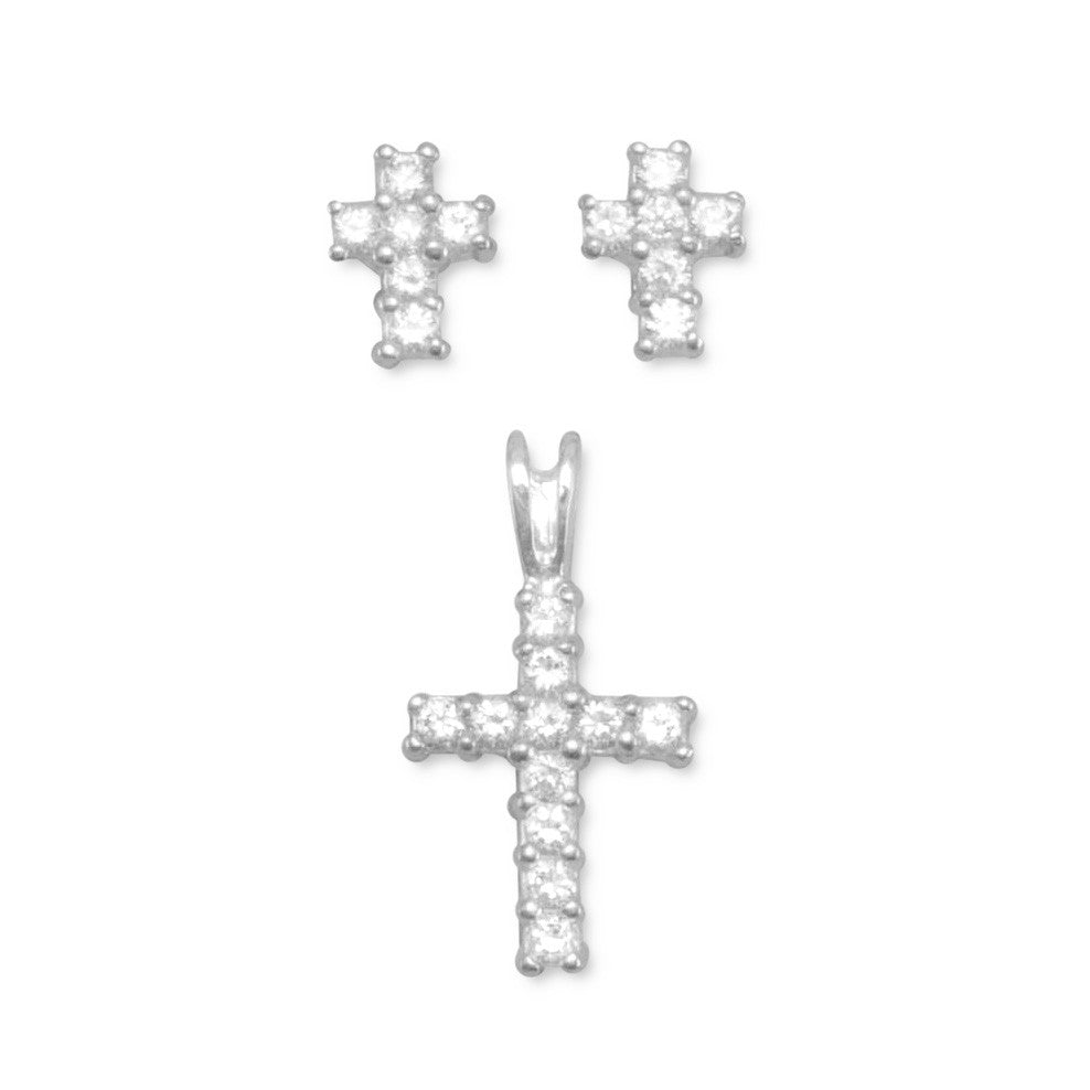 CZ Cross Earrings/Pendant Set