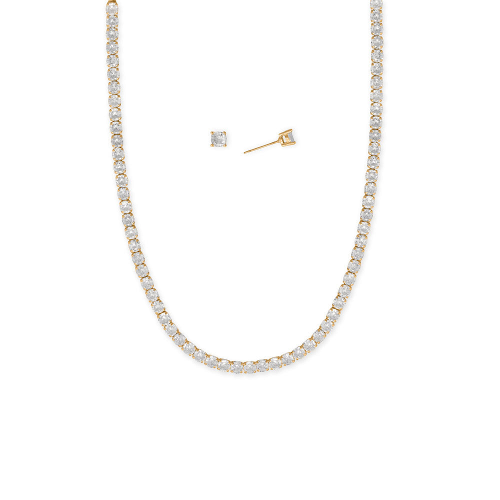 Gold Tone 4-5mm CZ Necklace and Earrings Jewelry Set