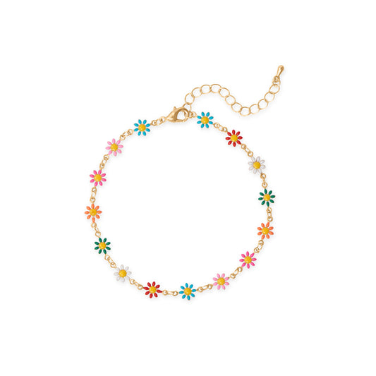 9" + 1.5" Multi Color Enamel Flower Fashion Anklet