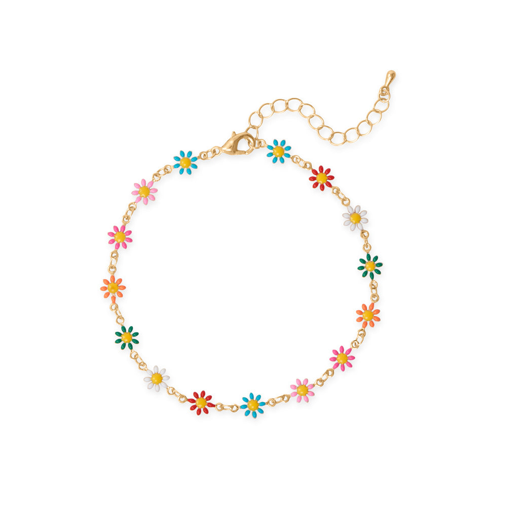 9" + 1.5" Multi Color Enamel Flower Fashion Anklet